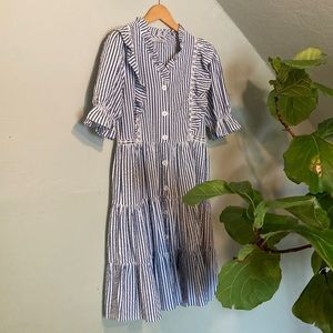 Blue and white seersucker sundress size S